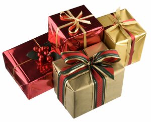 Presents with gold and red wrapping