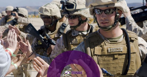Military soldiers being greeted