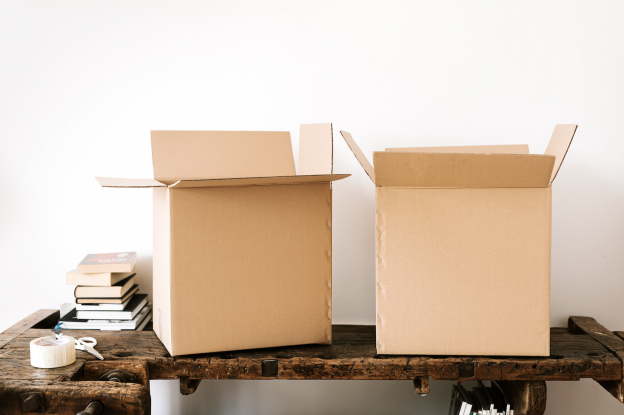 storing books in cardboard boxes