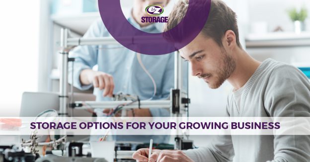 Two men working in tech with text "storage options for your growing business"