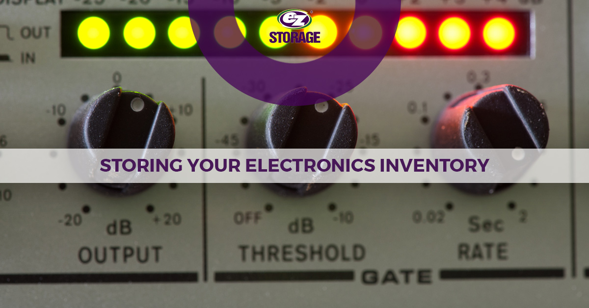 Electrical dials with EZ Storage logo and text "Storing Your Electronics Inventory"