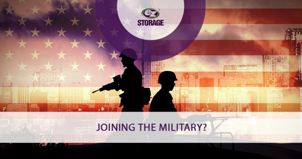 Shadow of two military men with background of US flag and text "Joining the military?"