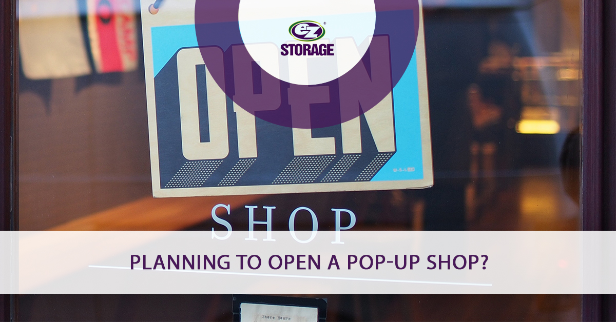 Signage that reads "Open" on the front door of a business and text "Planning to open a pop-up shop?"