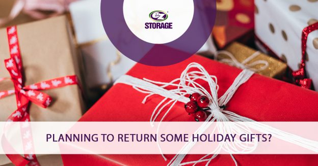 Holiday wrapped gifts and text "Planning to return some holiday gifts"