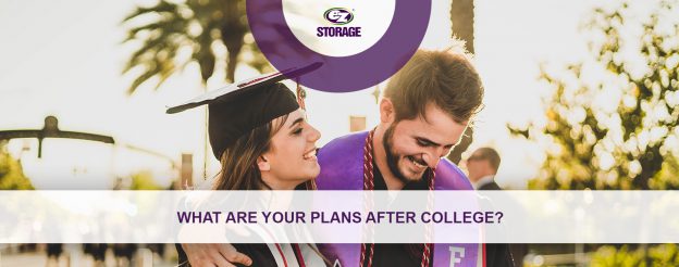 Closeup of college graduates with banner text "what are your plans after college?"