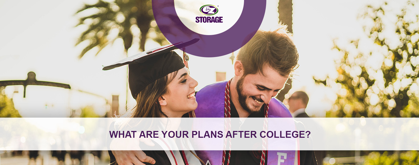 Closeup of college graduates with banner text "what are your plans after college?"